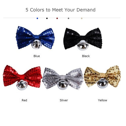 Pet Bow Tie Christmas Dog Collars Adjustable Pet Christmas Outfits w/ Metal Bell  8"-16" Neckties for Dogs Cats