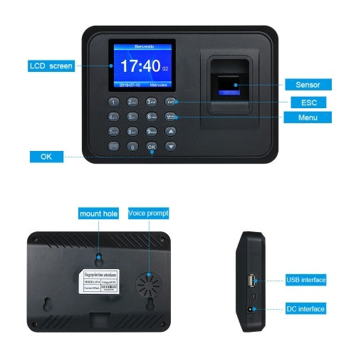 Biometric Fingerprint Attendance Machine Software-free 2.4" TFT LCD Display