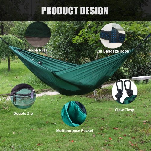 Camping Hammock With Mesh Net Lightweight Portable Nylon Hammock Multifunctional Hammock