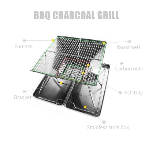 Charcoal Grill Foldable BBQ Grill Portable Stainless Steel