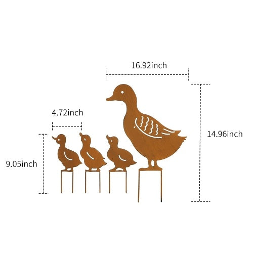 Metal Garden Stake Family Duck Shape Statue