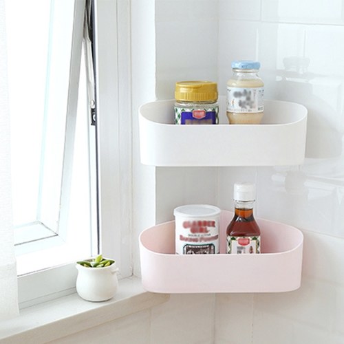 Bathroom Corner Shelf Adhesive Wall-mounted Storage Rack Holder