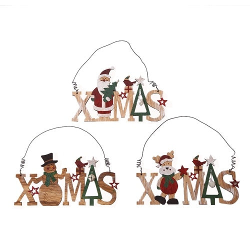 Creative Christmas Wooden Bell Pendant Santa Snowman