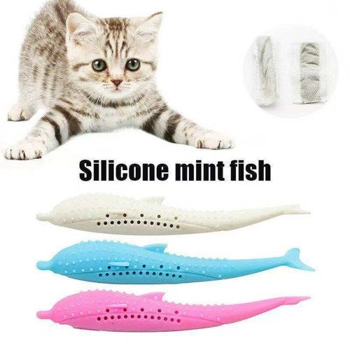 Cat Catnip Toys Fish Shape Toothbrush with Catnip Silicone Molar Stick