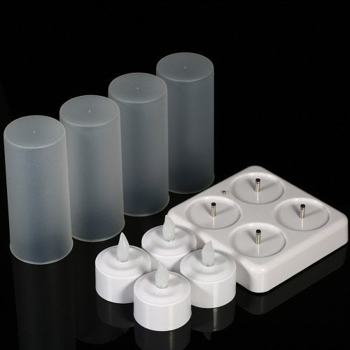 Rechargeable LED Yellow Flickering Flameless Tealight Candles Lights with Remote Control Frosted Cups Charging Base