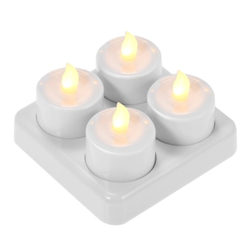 Rechargeable LED Yellow Flickering Flameless Tealight Candles Lights with Remote Control Frosted Cups Charging Base