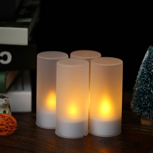 Rechargeable LED Yellow Flickering Flameless Tealight Candles Lights with Remote Control Frosted Cups Charging Base