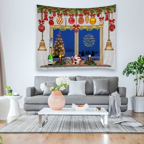 Christmas Tapestries Wall Hanging Art Tapestry Polyester Xmas Fireplace Tapestry Table Cloth