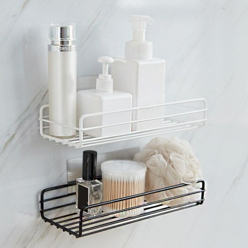 Metal Wire Punch-Free Wall Hanging Mounted Spice Rack Storage Shelf Basket Space Saver with 1 Sticky Hook for Bathroom Kitchen