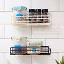 Metal Wire Punch-Free Wall Hanging Mounted Spice Rack Storage Shelf Basket Space Saver with 1 Sticky Hook for Bathroom Kitchen