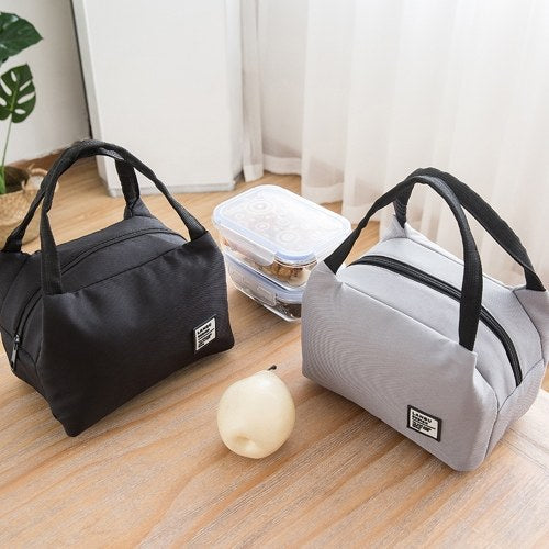 Simple Monochromatic Reusable Thermal Lunch Bag Waterproof Insulated Food Pounch with Handles for Bento Lunch Box Picnic Travel