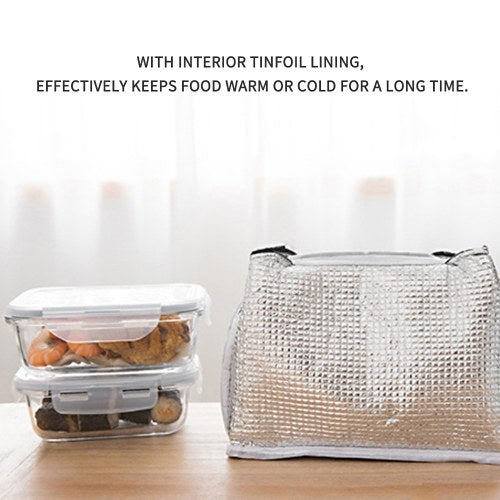 Simple Monochromatic Reusable Thermal Lunch Bag Waterproof Insulated Food Pounch with Handles for Bento Lunch Box Picnic Travel