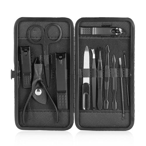 12-Piece Matte Steel Manicure Implement Set Portable Pedicure Tool Kit Fingernail Toenail Scissors Hand Foot Nail Clippers Nail Care Kit with Cuticle Tool PU Travel Case