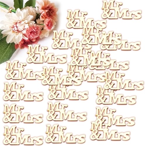 20Pcs Mr & Mrs Pattern Decoration Slices DIY Accessories for Handmade Wooden House Wood Craft Scrapbook Embellishment