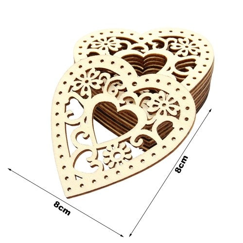 10Pcs Heart Shaped Wood Slices with Holes Wood Craft Home Decoration Accessories