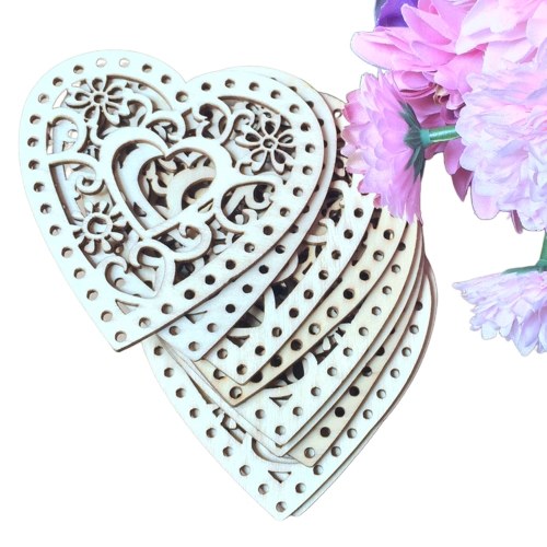 10Pcs Heart Shaped Wood Slices with Holes Wood Craft Home Decoration Accessories