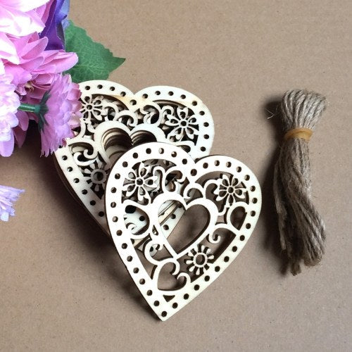 10Pcs Heart Shaped Wood Slices with Holes Wood Craft Home Decoration Accessories