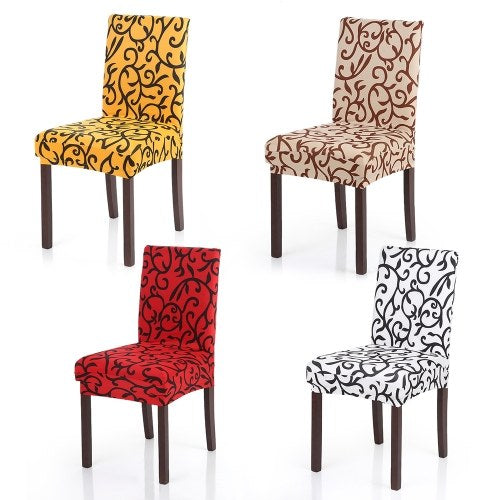 4pcs Stretch Removable Washable Short Dining Seat Cover Soft Milk Silk Spandex Printing Chair Cover Slipcover for Wedding Party Hotel Dining Room Ceremony Chair Seat Covers Champagne