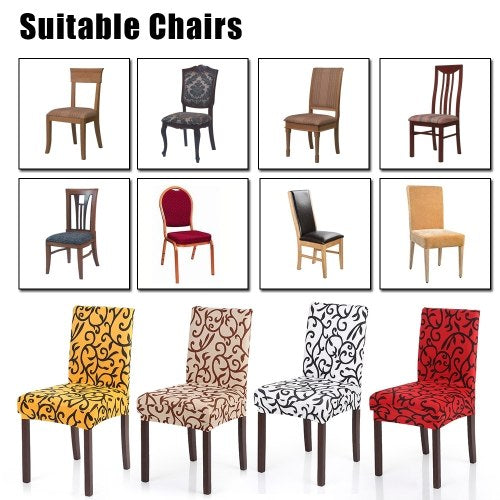 4pcs Stretch Removable Washable Short Dining Seat Cover Soft Milk Silk Spandex Printing Chair Cover Slipcover for Wedding Party Hotel Dining Room Ceremony Chair Seat Covers Champagne