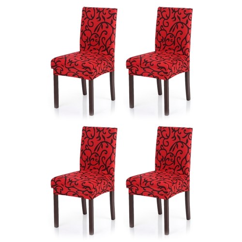 4pcs Stretch Removable Washable Short Dining Seat Cover Soft Milk Silk Spandex Printing Chair Cover Slipcover for Wedding Party Hotel Dining Room Ceremony Chair Seat Covers Champagne