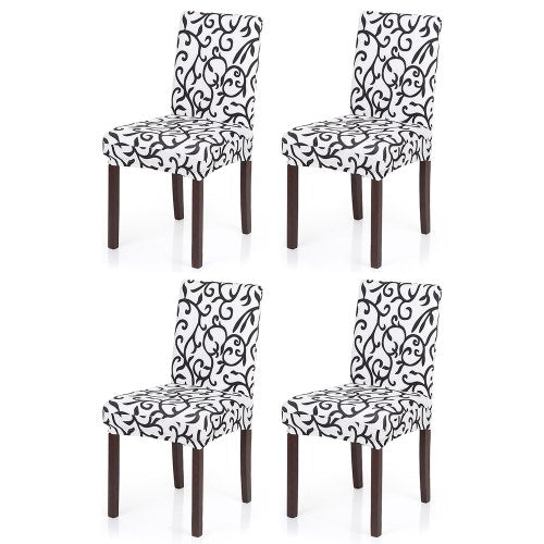 4pcs Stretch Removable Washable Short Dining Seat Cover Soft Milk Silk Spandex Printing Chair Cover Slipcover for Wedding Party Hotel Dining Room Ceremony Chair Seat Covers Champagne