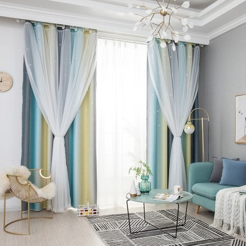 1 Panel Star Curtains Stars Blackout Curtains Colorful Double Layer Star Window Curtains