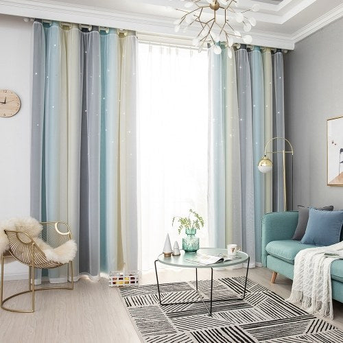 1 Panel Star Curtains Stars Blackout Curtains Colorful Double Layer Star Window Curtains