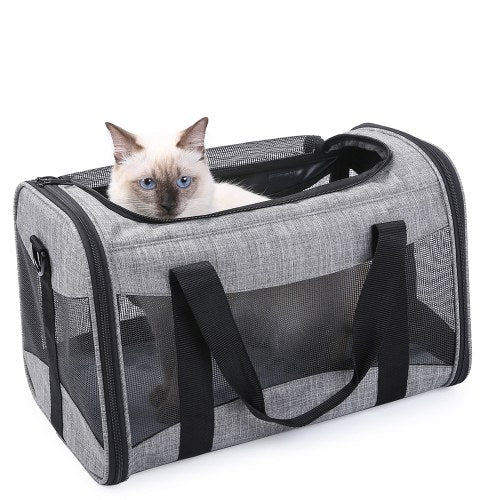 Portable Pet Cats Dogs Travel Carrier Breathable Foldable Pet Carrier Bag with Fleece Mat Large Space Easy Carry on Luggage for Weight less than 7.5kg