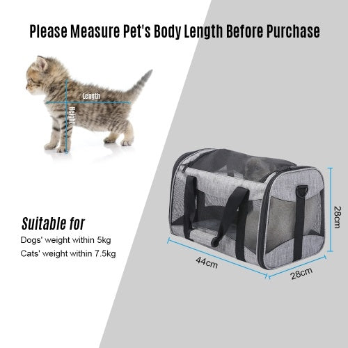 Portable Pet Cats Dogs Travel Carrier Breathable Foldable Pet Carrier Bag with Fleece Mat Large Space Easy Carry on Luggage for Weight less than 7.5kg