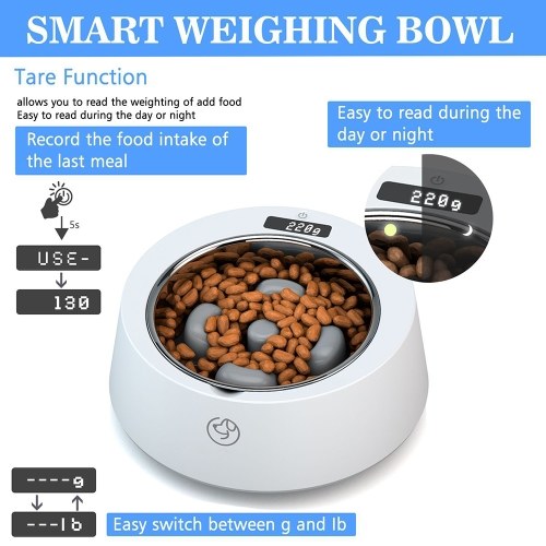 Dog Pet Digital Scale Feeder Slow Feed Bowl Accurate Weighing Stainless Steel Dog Bowls