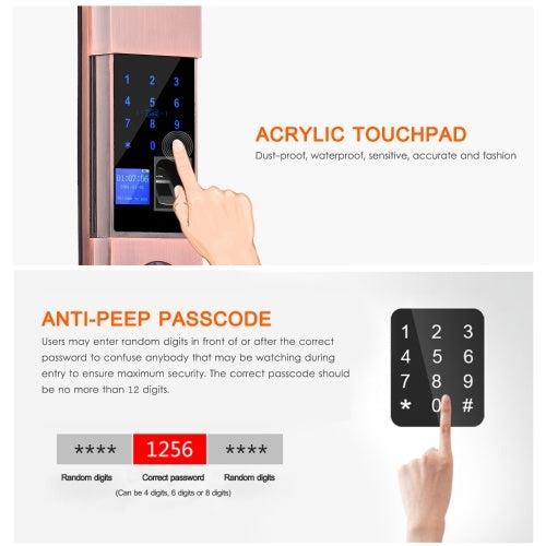 Smart Electronic Door Lock Sensor Key Free Fingerprint Entry Security Biometric Fingerprint Identification Door Lock Mechanical Key Digital Lock OLED Display Voice Guidance Sliding Case APP Control Five Entries for Home Hotel Apartment Left Hand Inswing D