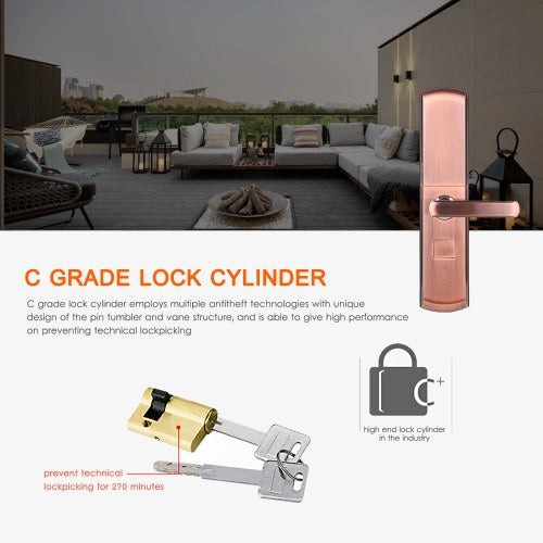 Smart Electronic Door Lock Sensor Key Free Fingerprint Entry Security Biometric Fingerprint Identification Door Lock Mechanical Key Digital Lock OLED Display Voice Guidance Sliding Case APP Control Five Entries for Home Hotel Apartment Left Hand Inswing D