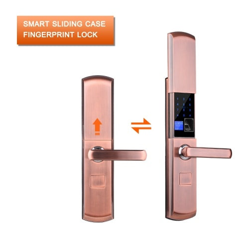 Smart Electronic Door Lock Sensor Key Free Fingerprint Entry Security Biometric Fingerprint Identification Door Lock Mechanical Key Digital Lock OLED Display Voice Guidance Sliding Case APP Control Five Entries for Home Hotel Apartment Left Hand Inswing D