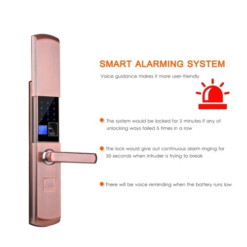 Smart Electronic Door Lock Sensor Key Free Fingerprint Entry Security Biometric Fingerprint Identification Door Lock Mechanical Key Digital Lock OLED Display Voice Guidance Sliding Case APP Control Five Entries for Home Hotel Apartment Left Hand Inswing D