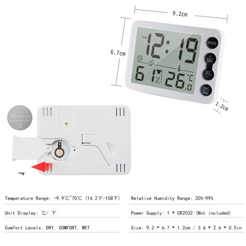 Digital Indoor Thermometer Hygrometer with Clock LCD Display ℃/ ℉