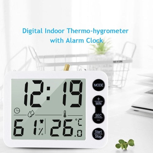 Digital Indoor Thermometer Hygrometer with Clock LCD Display ℃/ ℉