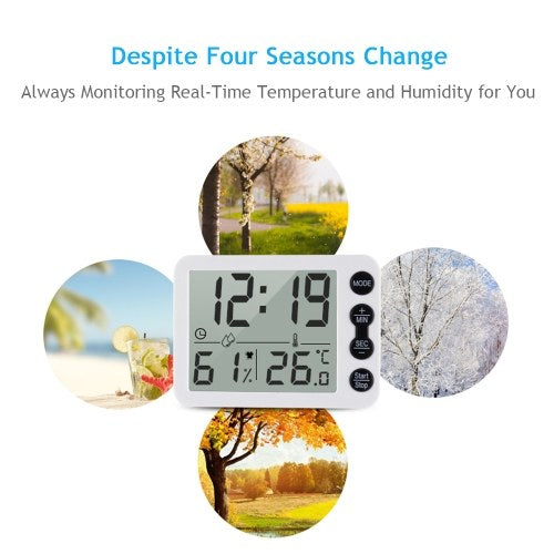 Digital Indoor Thermometer Hygrometer with Clock LCD Display ℃/ ℉