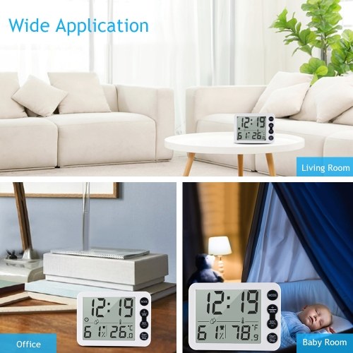 Digital Indoor Thermometer Hygrometer with Clock LCD Display ℃/ ℉