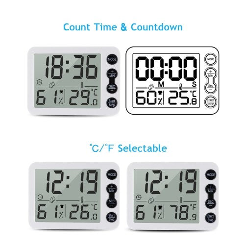 Digital Indoor Thermometer Hygrometer with Clock LCD Display ℃/ ℉