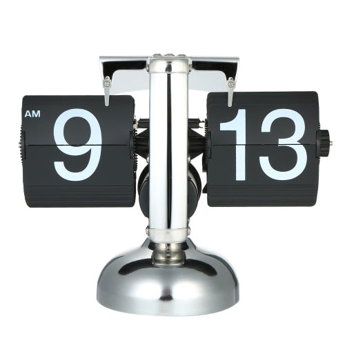 Small Scale Table Clock Retro Flip Over Clock Stainless Steel Flip Internal Gear Operated Quartz Clock