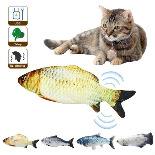 Electric USB Charging Simulation Fish Cat Toy Funny Interactive Pets Cats Catnip Toys for Cat Kitty Kitten-Perfect for Biting Chewing Kicking