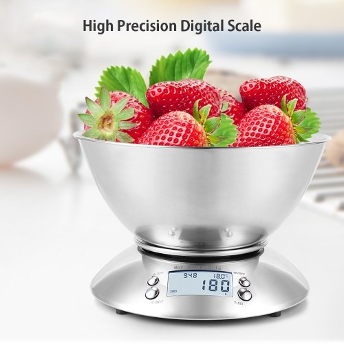 High Precision Scale Kitchen Scale 11lb/ 5kg Food Scale with Bowl Timer Temperature Display 5 Units Multifunction Scale