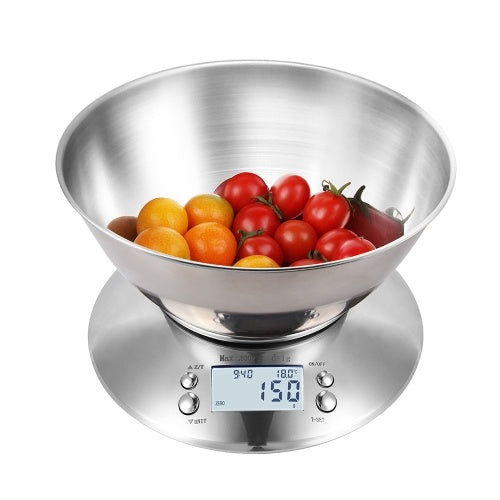 High Precision Scale Kitchen Scale 11lb/ 5kg Food Scale with Bowl Timer Temperature Display 5 Units Multifunction Scale