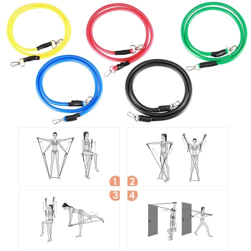 Resistance Bands Set (11pcs) Exercise Bands with Door Anchor Handles Ankle Strap and Carrying Bag Legs Ankle Straps