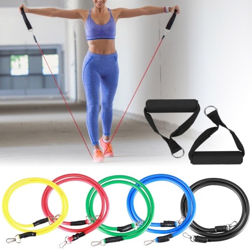 Resistance Bands Set (11pcs) Exercise Bands with Door Anchor Handles Ankle Strap and Carrying Bag Legs Ankle Straps