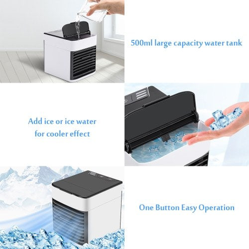 Portable Air Conditioner Personal Desktop Air Cooler Humidifier Air Purification USB Mini Fan with 7 Color LED Light for Home or Office