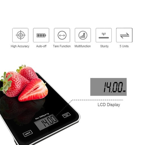 Digital Kitchen Scale 11lb Food Weight High Precision Portable Electronic Scale 5 Units Switchable Auto-off LCD Display Multifunction Scale