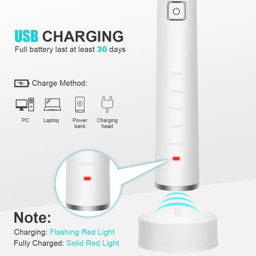 فرشاة أسنان كهربائية ذات شعيرات ثلاثية للبالغين مع رأس فرشاة ناعمة ثلاثية الأبعاد و5 أوضاع للفرشاة ومؤقت لمدة دقيقتين