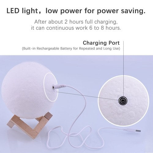 Large Moon Lamp Lighting Night LED 3D Printing Square Base 3 Color Desk Moon Lamp Dimmable  Moon night light with stand Touch Control Brightness