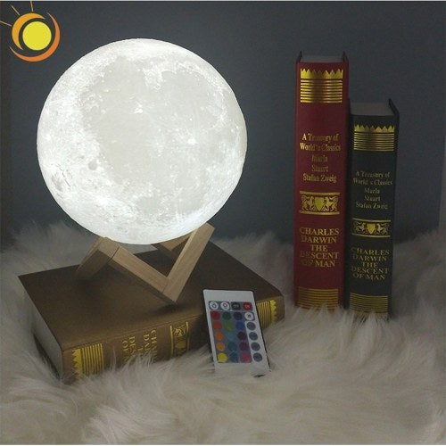 Large Moon Lamp Lighting Night LED 3D Printing Square Base 3 Color Desk Moon Lamp Dimmable  Moon night light with stand Touch Control Brightness